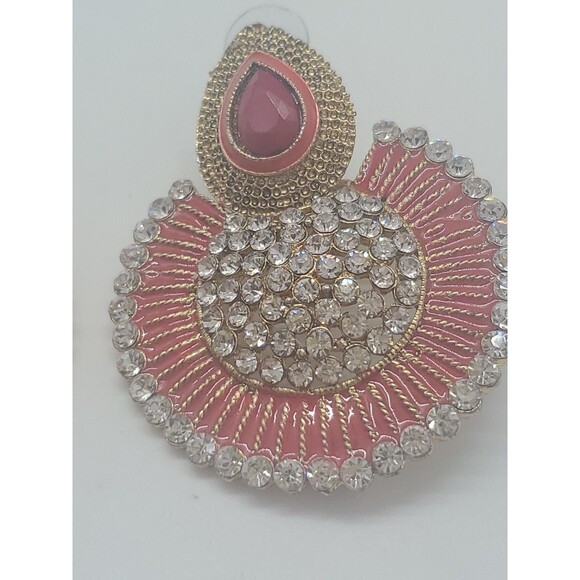 Large statement Earrings Round Enamal Rhinestones Dangle Belly Dance Pierced - Picture 2 of 8